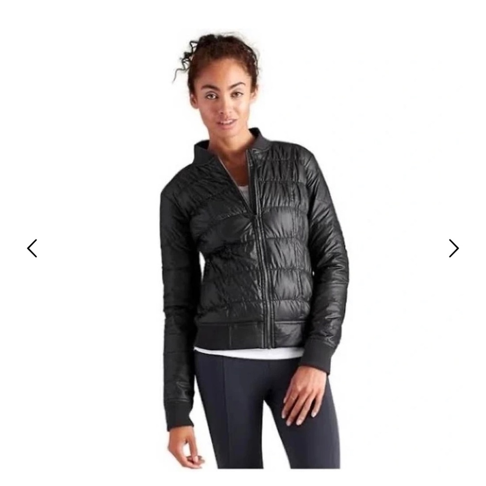 Athleta Black Dobby Puffer Jacket BLACK SIZE: S